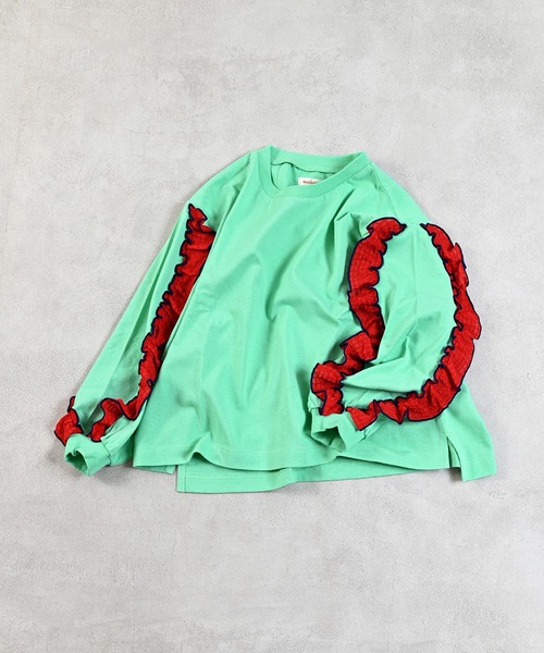 MARKEY'S（マーキーズ）の「ショルダーチェックフリルロンティー（Tシャツ/カットソー・キッズ・チャコール/ホワイト/ライトグリーン/レッド・90/100/110/120/130/140/150）」の18枚目の写真