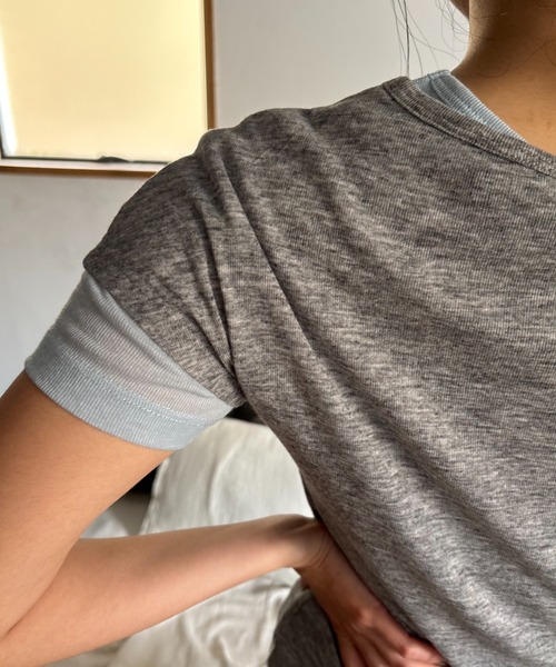 FUULLY STUDIO（フーリィーステューディオ）の「シアーフレンチスリーブTEE（Tシャツ/カットソー・レディース・オフホワイト/グレー/ブルー/ブラウン/チャコールグレー・FREE）」の9枚目の写真