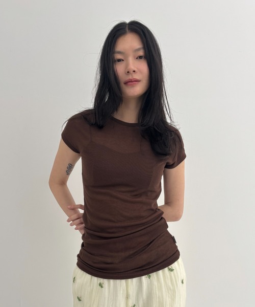 FUULLY STUDIO（フーリィーステューディオ）の「シアーフレンチスリーブTEE（Tシャツ/カットソー・レディース・オフホワイト/グレー/ブルー/ブラウン/チャコールグレー・FREE）」の10枚目の写真