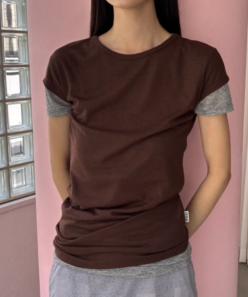 FUULLY STUDIO（フーリィーステューディオ）の「シアーフレンチスリーブTEE（Tシャツ/カットソー・レディース・オフホワイト/グレー/ブルー/ブラウン/チャコールグレー・FREE）」の11枚目の写真