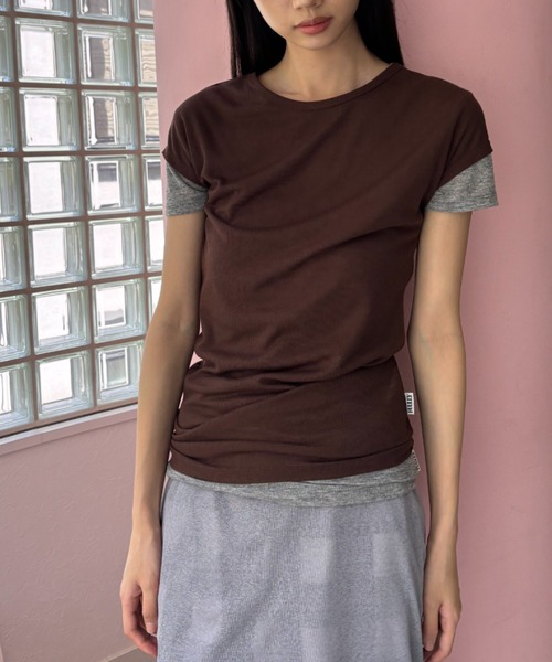 FUULLY STUDIO（フーリィーステューディオ）の「シアーフレンチスリーブTEE（Tシャツ/カットソー・レディース・オフホワイト/グレー/ブルー/ブラウン/チャコールグレー・FREE）」の12枚目の写真