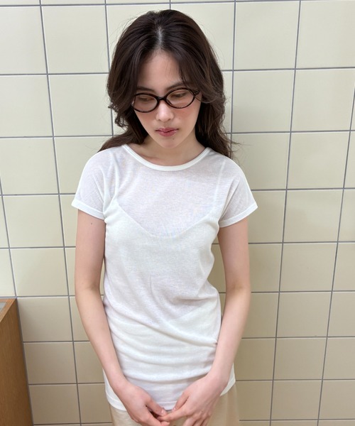 FUULLY STUDIO（フーリィーステューディオ）の「シアーフレンチスリーブTEE（Tシャツ/カットソー・レディース・オフホワイト/グレー/ブルー/ブラウン/チャコールグレー・FREE）」の17枚目の写真