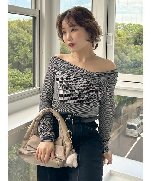 USAGI ONLINE・ZOZO限定】ギャザーオフショルカットソー（T