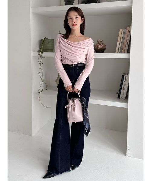 USAGI ONLINE・ZOZO限定】ギャザーオフショルカットソー（Tシャツ