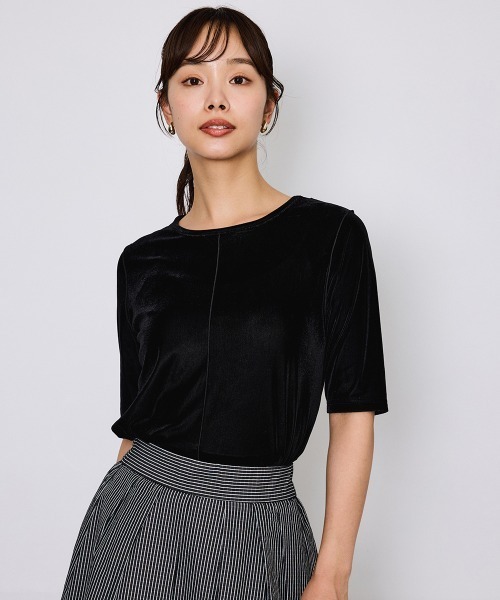 QUEENS COURT(クイーンズコート)の「シアーベロアセンターシームプルオーバー≪手洗い可能≫(Tシャツ/カットソー・レディース・ブラック/オフホワイト/ブルー・M)」の2枚目の写真