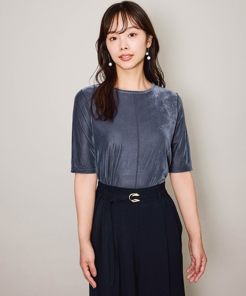 QUEENS COURT(クイーンズコート)の「シアーベロアセンターシームプルオーバー≪手洗い可能≫(Tシャツ/カットソー・レディース・ブラック/オフホワイト/ブルー・M)」の22枚目の写真