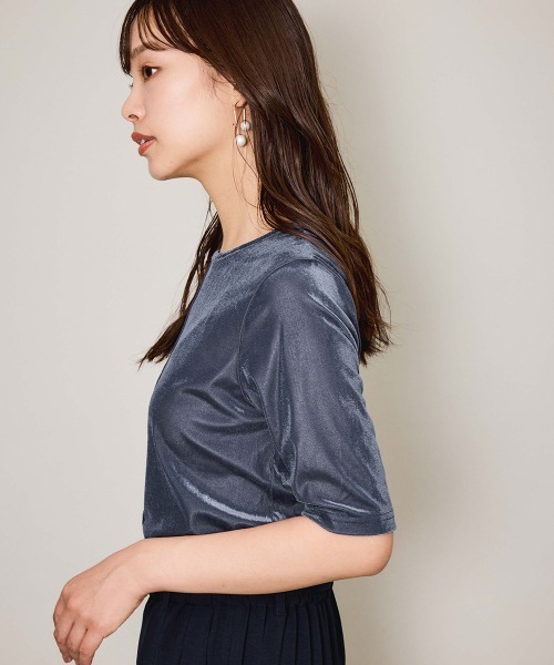 QUEENS COURT(クイーンズコート)の「シアーベロアセンターシームプルオーバー≪手洗い可能≫(Tシャツ/カットソー・レディース・ブラック/オフホワイト/ブルー・M)」の21枚目の写真