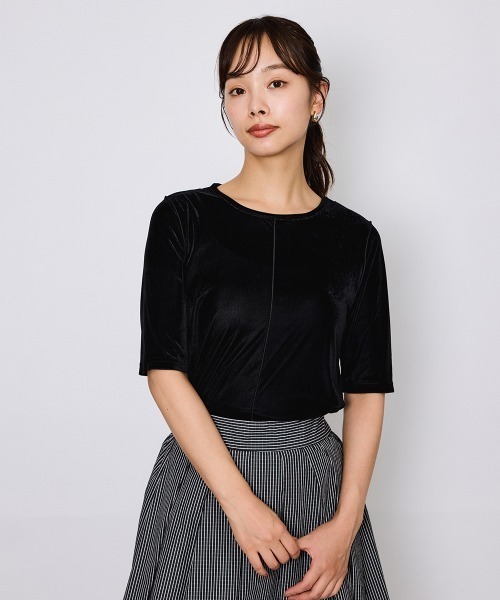 QUEENS COURT(クイーンズコート)の「シアーベロアセンターシームプルオーバー≪手洗い可能≫(Tシャツ/カットソー・レディース・ブラック/オフホワイト/ブルー・M)」の15枚目の写真