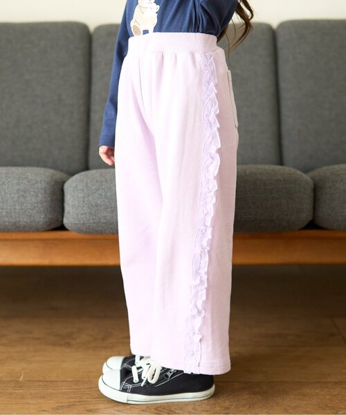 Lycee mine（リセマイン）の「【毛玉バイバイ裏毛】サイドフリルワイドシルエットスウェットパンツ（その他パンツ・キッズ・ライトピンク/ブルーグレー/オートミール/ラベンダー/トップグレー・130cm/140cm/100cm/110cm/120cm）」の4枚目の写真