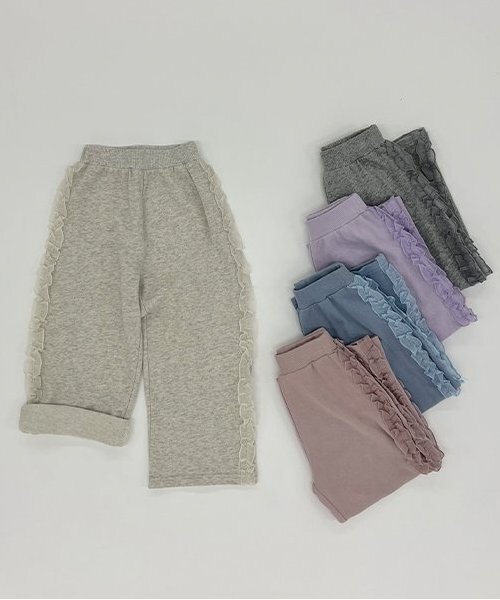Lycee mine（リセマイン）の「【毛玉バイバイ裏毛】サイドフリルワイドシルエットスウェットパンツ（その他パンツ・キッズ・ライトピンク/ブルーグレー/オートミール/ラベンダー/トップグレー・130cm/140cm/100cm/110cm/120cm）」の17枚目の写真