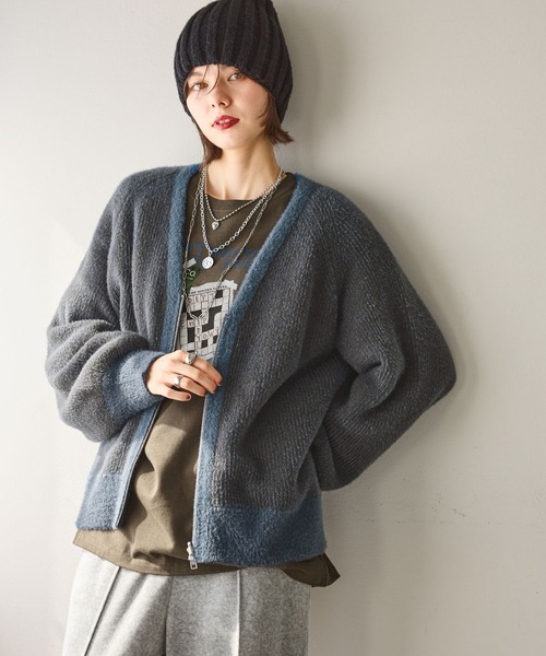 niko and...（ニコアンド）の「リバーシブルジップカーディガン（カーディガン/ボレロ・レディース・チャコール/アイボリー/ブルー/イエロー・FREE）」の2枚目の写真