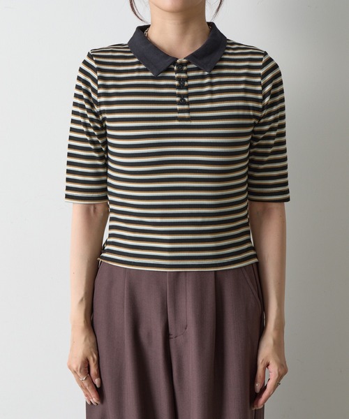 COLONY 2139（コロニートゥーワンスリーナイン）の「リブボーダーポロシャツ（ポロシャツ・レディース・ブラック系その他/ブラック・FREE）」の11枚目の写真