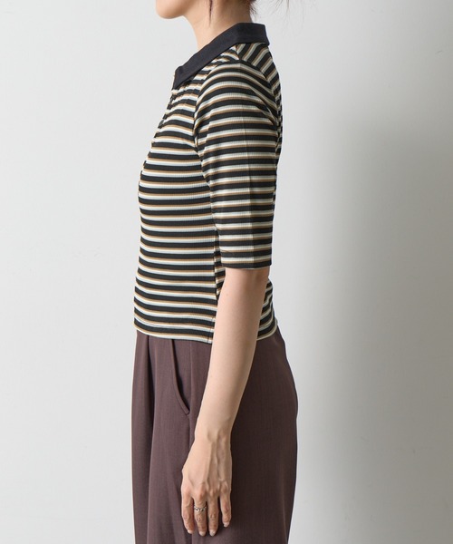 COLONY 2139（コロニートゥーワンスリーナイン）の「リブボーダーポロシャツ（ポロシャツ・レディース・ブラック系その他/ブラック・FREE）」の12枚目の写真