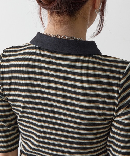 COLONY 2139（コロニートゥーワンスリーナイン）の「リブボーダーポロシャツ（ポロシャツ・レディース・ブラック系その他/ブラック・FREE）」の14枚目の写真