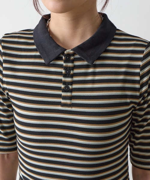 COLONY 2139（コロニートゥーワンスリーナイン）の「リブボーダーポロシャツ（ポロシャツ・レディース・ブラック系その他/ブラック・FREE）」の15枚目の写真