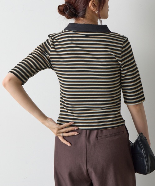 COLONY 2139（コロニートゥーワンスリーナイン）の「リブボーダーポロシャツ（ポロシャツ・レディース・ブラック系その他/ブラック・FREE）」の5枚目の写真