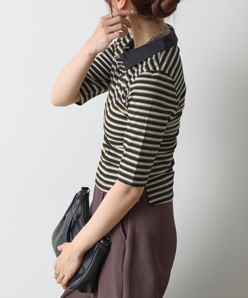 COLONY 2139（コロニートゥーワンスリーナイン）の「リブボーダーポロシャツ（ポロシャツ・レディース・ブラック系その他/ブラック・FREE）」の6枚目の写真