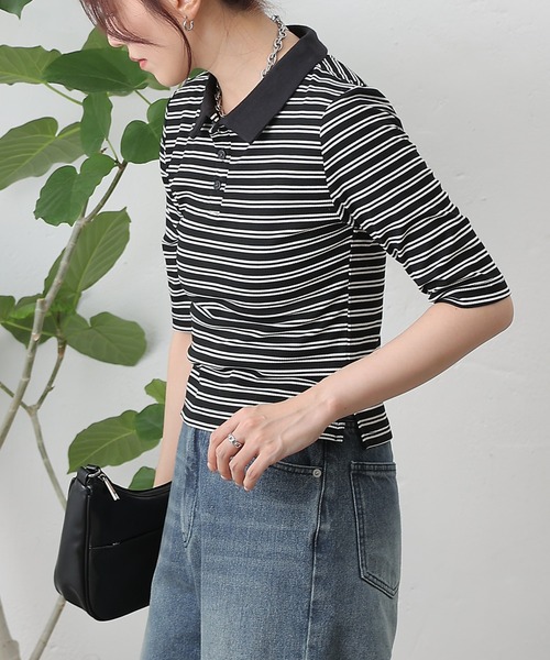 COLONY 2139（コロニートゥーワンスリーナイン）の「リブボーダーポロシャツ（ポロシャツ・レディース・ブラック系その他/ブラック・FREE）」の21枚目の写真