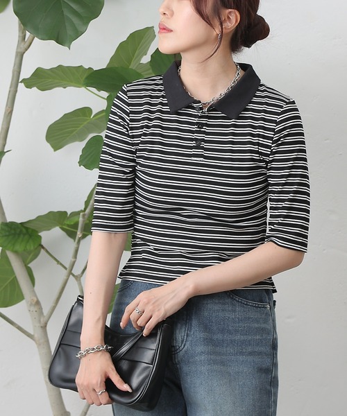 COLONY 2139（コロニートゥーワンスリーナイン）の「リブボーダーポロシャツ（ポロシャツ・レディース・ブラック系その他/ブラック・FREE）」の20枚目の写真