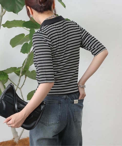 COLONY 2139（コロニートゥーワンスリーナイン）の「リブボーダーポロシャツ（ポロシャツ・レディース・ブラック系その他/ブラック・FREE）」の22枚目の写真