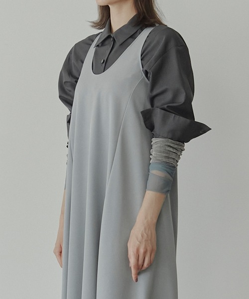 LE CIEL BLEU(ルシェルブルー)の「シアーウールシャツwネックスカーフ / Sheer Wool Shirt w/Neck Scarf(シャツ/ブラウス・レディース・ベージュ/チャコールグレー・36/38)」の4枚目の写真