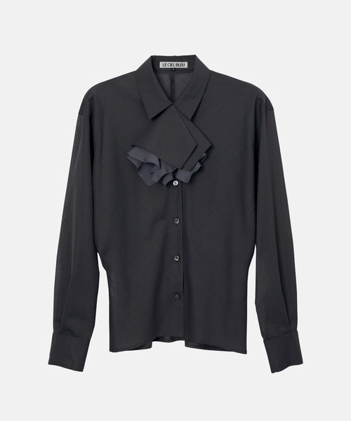 LE CIEL BLEU(ルシェルブルー)の「シアーウールシャツwネックスカーフ / Sheer Wool Shirt w/Neck Scarf(シャツ/ブラウス・レディース・ベージュ/チャコールグレー・36/38)」の7枚目の写真