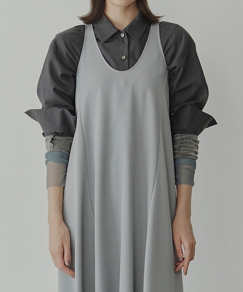 LE CIEL BLEU(ルシェルブルー)の「シアーウールシャツwネックスカーフ / Sheer Wool Shirt w/Neck Scarf(シャツ/ブラウス・レディース・ベージュ/チャコールグレー・36/38)」の3枚目の写真