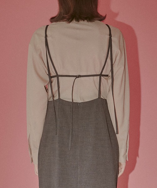 LE CIEL BLEU(ルシェルブルー)の「シアーウールシャツwネックスカーフ / Sheer Wool Shirt w/Neck Scarf(シャツ/ブラウス・レディース・ベージュ/チャコールグレー・36/38)」の14枚目の写真
