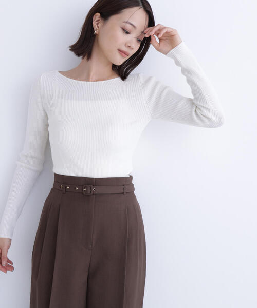 NATURAL BEAUTY BASIC（ナチュラルビューティーベーシック）の「◇ウールブレンドニットシリーズ　ボートネック（ニット/セーター・レディース・オフホワイト/ブラック/ブラウン/ピンク・FREE）」の2枚目の写真