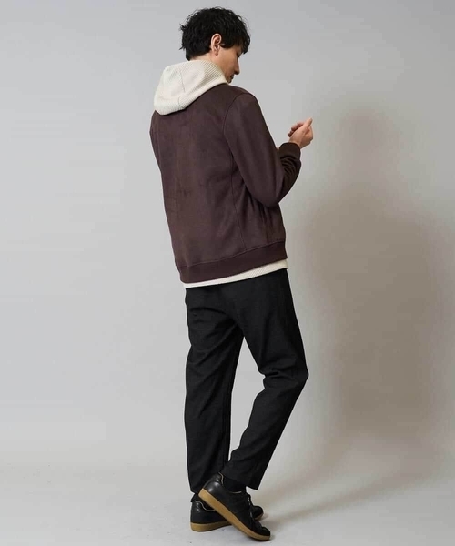 フェイクスエードリブブルゾン【イージーケア/ストレッチ/洗濯機で