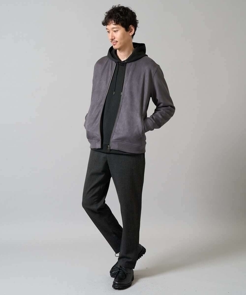 フェイクスエードリブブルゾン【イージーケア/ストレッチ/洗濯機で