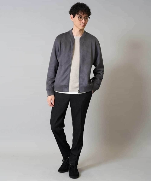 フェイクスエードリブブルゾン【イージーケア/ストレッチ/洗濯機で