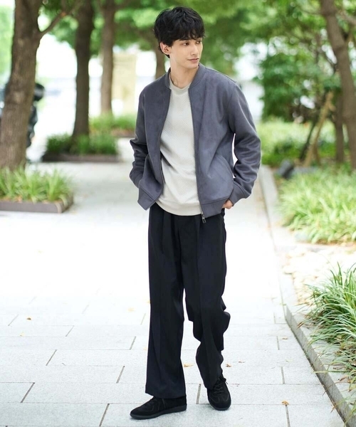 アー・ヴェ・ヴェ（a．v．v）/フェイクスエードリブブルゾン【イージーケア/ストレッチ/洗濯機で洗える】 フェイクスエードリブブルゾン【イージーケア/ストレッチ/洗濯機で