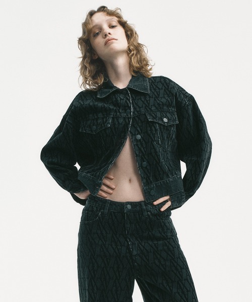 ロゴ ジャカード デニム ジャケット セール】【A|X アルマーニ エクスチェンジ】オールオーバージャカード