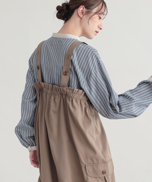 n'OrLABEL(ノアールレーベル)の「『ギャザーコクーンカーゴサロペット』(サロペット/オーバーオール・レディース・ブラック/ベージュ・2/1)」の8枚目の写真