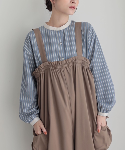 n'OrLABEL(ノアールレーベル)の「『ギャザーコクーンカーゴサロペット』(サロペット/オーバーオール・レディース・ブラック/ベージュ・2/1)」の7枚目の写真