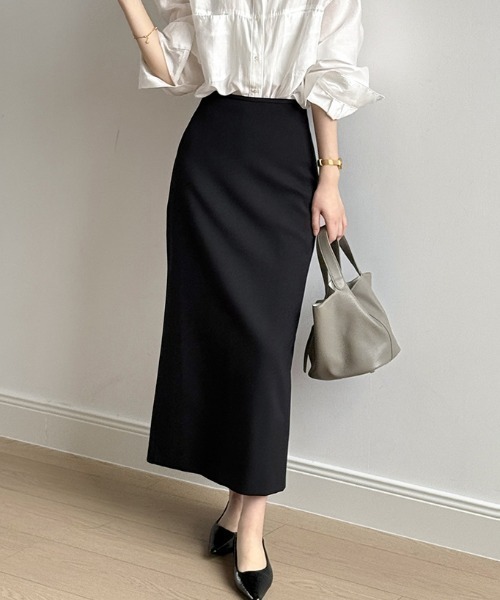 ベージュ コットンタイトスカート スリット入り ムラ染め NOMAT ベージュ コットンタイトスカート スリット入り ムラ染め NOMAT