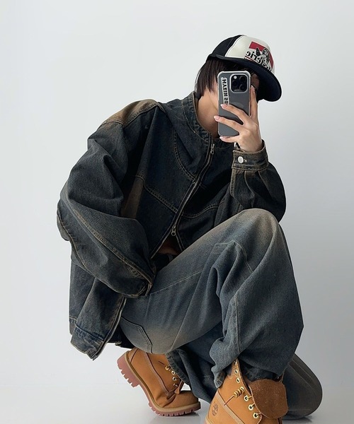 ASCLO(エジュクロ)の「【UNISEX】ASCLO/フードデニムジャケット(デニムジャケット・メンズ・ブルー/ブラック・FREE)」の4枚目の写真
