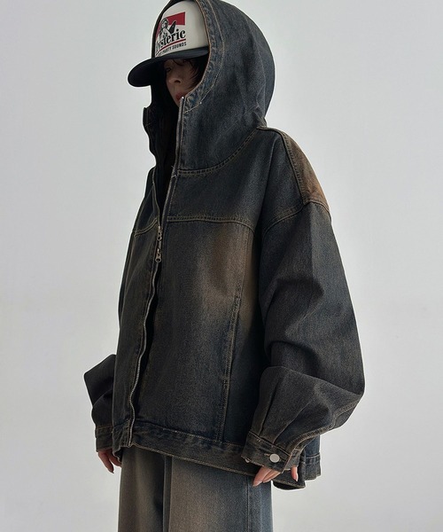 ASCLO(エジュクロ)の「【UNISEX】ASCLO/フードデニムジャケット(デニムジャケット・メンズ・ブルー/ブラック・FREE)」の5枚目の写真
