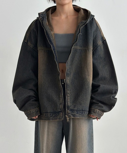 ASCLO(エジュクロ)の「【UNISEX】ASCLO/フードデニムジャケット(デニムジャケット・メンズ・ブルー/ブラック・FREE)」の6枚目の写真