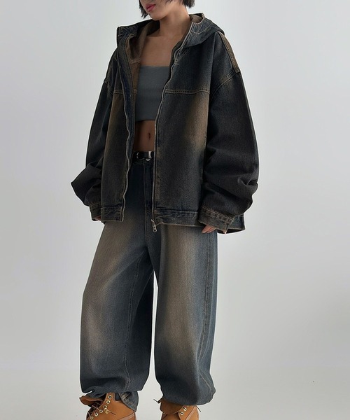 ASCLO(エジュクロ)の「【UNISEX】ASCLO/フードデニムジャケット(デニムジャケット・メンズ・ブルー/ブラック・FREE)」の7枚目の写真