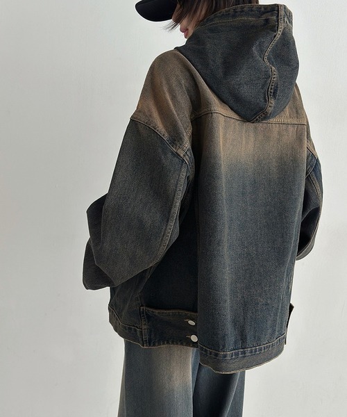 ASCLO(エジュクロ)の「【UNISEX】ASCLO/フードデニムジャケット(デニムジャケット・メンズ・ブルー/ブラック・FREE)」の8枚目の写真
