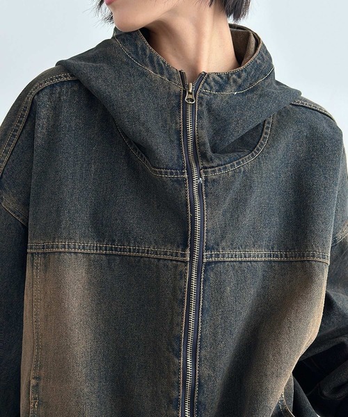 ASCLO(エジュクロ)の「【UNISEX】ASCLO/フードデニムジャケット(デニムジャケット・メンズ・ブルー/ブラック・FREE)」の9枚目の写真
