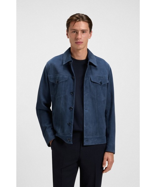 BOSS / セットアップ/--/ポリエステル/BLU セール】レギュラーフィットジャケット スエード（その他アウター