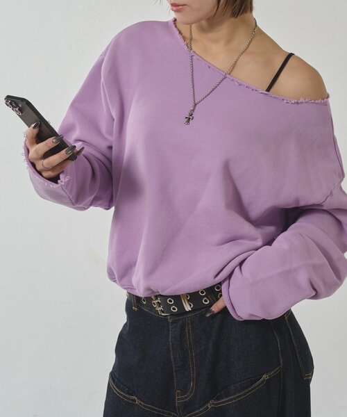 WHO'S WHO gallery(フーズフーギャラリー)の「【WEB限定】OFF-SHOULDER SWEAT(スウェット・レディース・ネイビー/チャコールグレー/ライトグレー/ブルー系その他/パープル/イエロー/サックスブルー/グレー・FREE)」の7枚目の写真