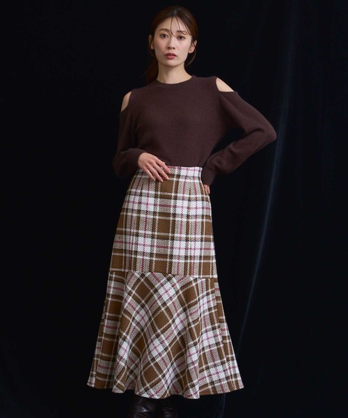 NOELA(ノエラ)の「チェックマーメイドスカート(スカート・レディース・キャメル/ブラック/グレー・S/M)」の1枚目の写真