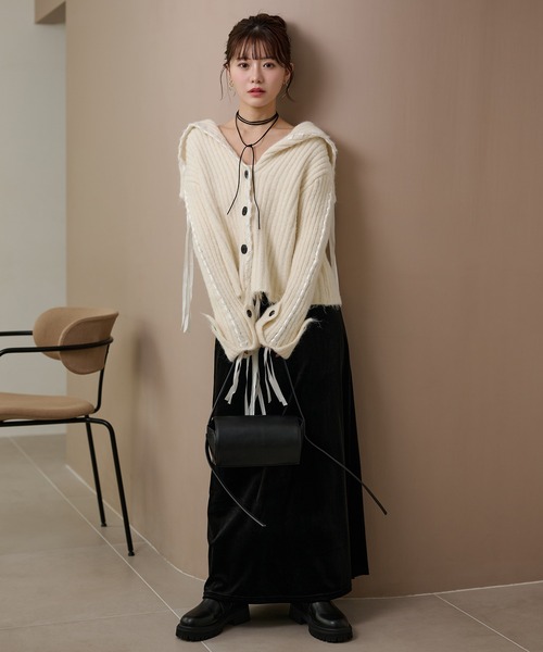 LAULEN(ローレン)の「ribbon sailor color knit cardigan /リボンセーラーカラーリブニットカーディガン(カーディガン/ボレロ・レディース・アイボリー/グレー/チャコールグレー・FREE)」の10枚目の写真