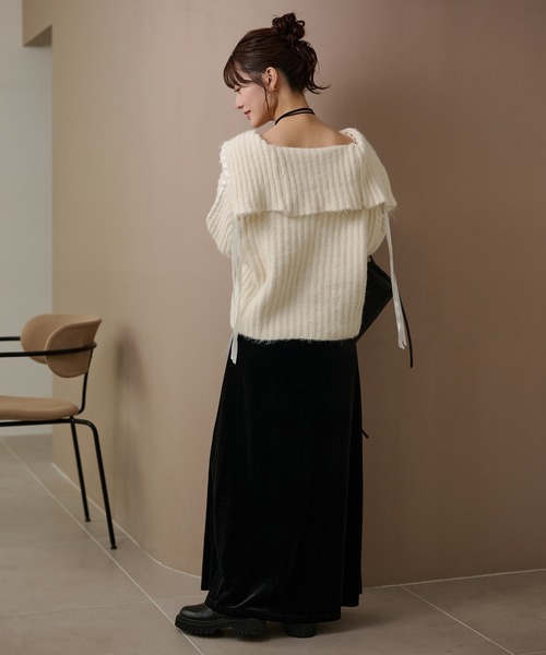 LAULEN(ローレン)の「ribbon sailor color knit cardigan /リボンセーラーカラーリブニットカーディガン(カーディガン/ボレロ・レディース・アイボリー/グレー/チャコールグレー・FREE)」の13枚目の写真