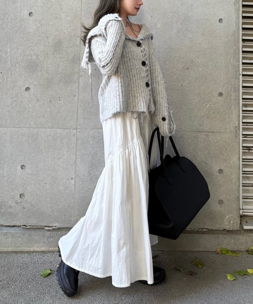 LAULEN(ローレン)の「ribbon sailor color knit cardigan /リボンセーラーカラーリブニットカーディガン(カーディガン/ボレロ・レディース・アイボリー/グレー/チャコールグレー・FREE)」の17枚目の写真