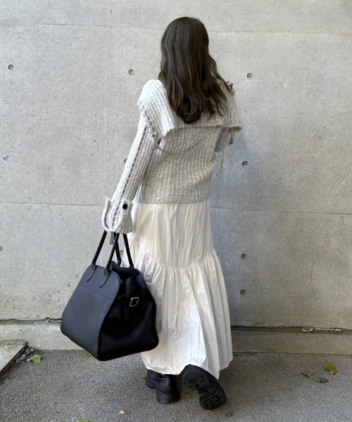 LAULEN(ローレン)の「ribbon sailor color knit cardigan /リボンセーラーカラーリブニットカーディガン(カーディガン/ボレロ・レディース・アイボリー/グレー/チャコールグレー・FREE)」の18枚目の写真